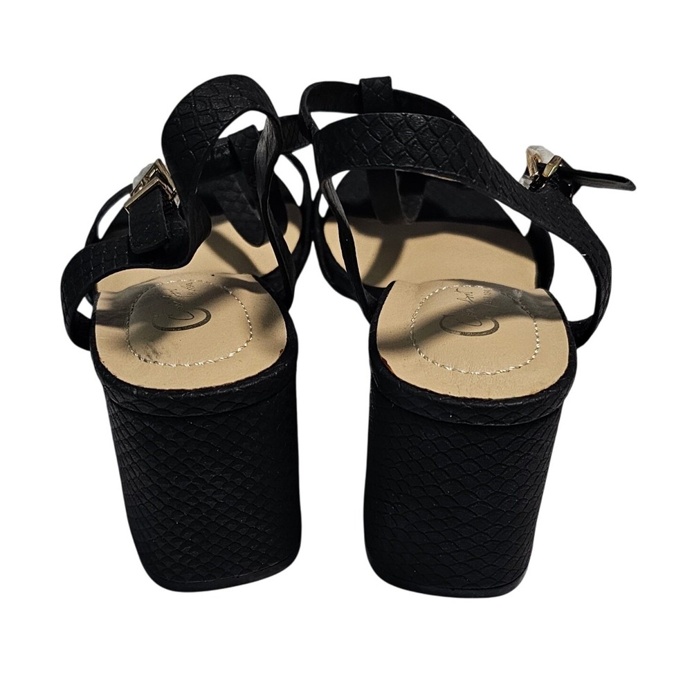 Comfort Est. 1948 Black Snakeskin Embossed T-Strap Block Heel Sandals Size 8 - Picture 6 of 10